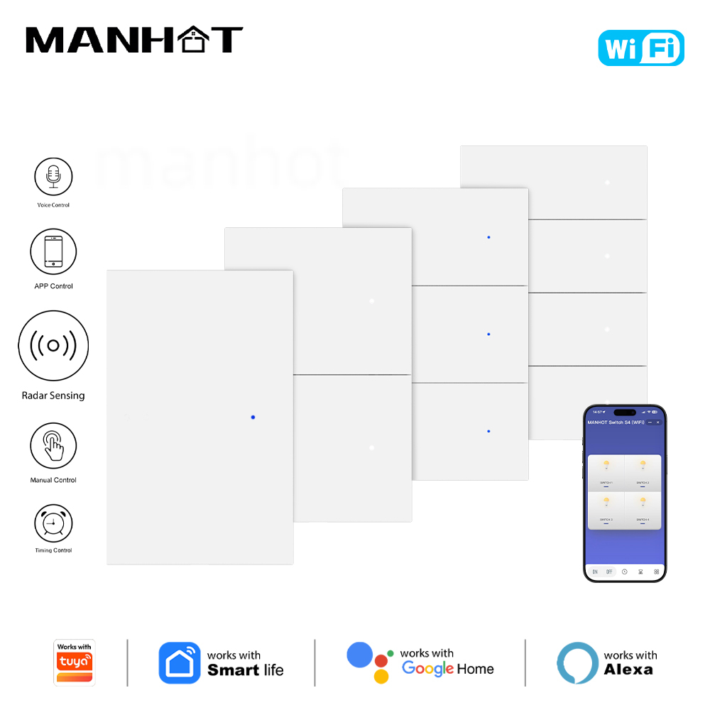 Smart Light Switch Wifi - MANHOT WiFi slimme lichtschakelaar – vereist